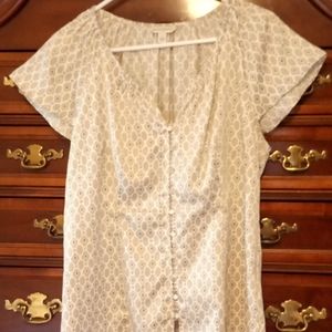 Banana Republic Large Blouse, White, tan, grey